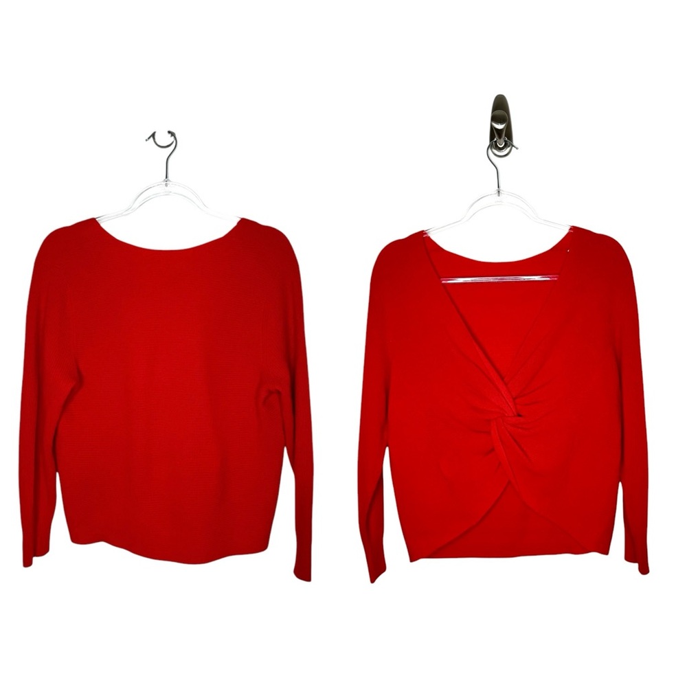 Club Monaco | 100% Cashmere Ribbed Twist Back Reversible Sweater in Red XS
